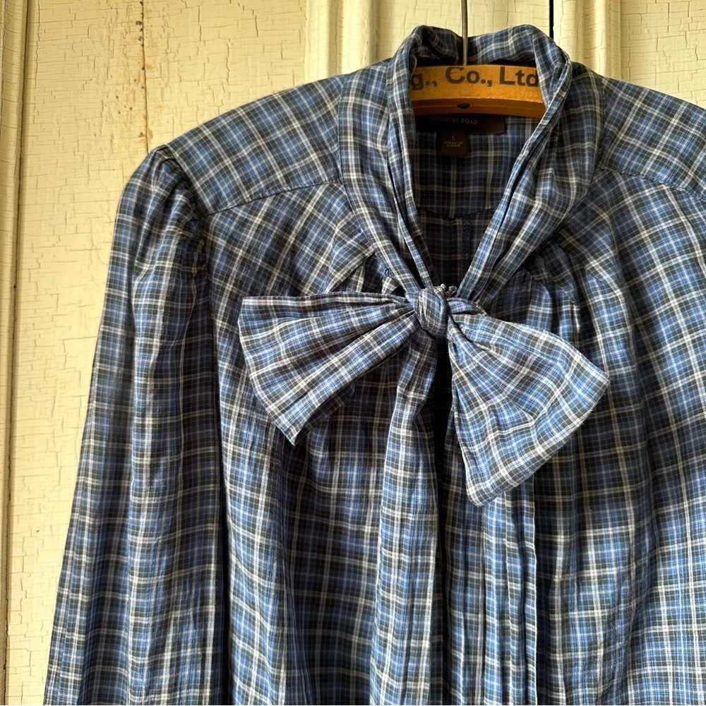 -VINTAGE TARTAN BOW TIE BLOUSE-